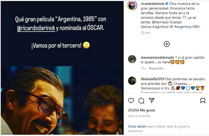 What Ricardo Darín said to Messi for the champion’s praise of Argentina 1985
