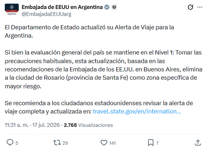 El comunicado oficial de la Embajada de EEUU.&nbsp;