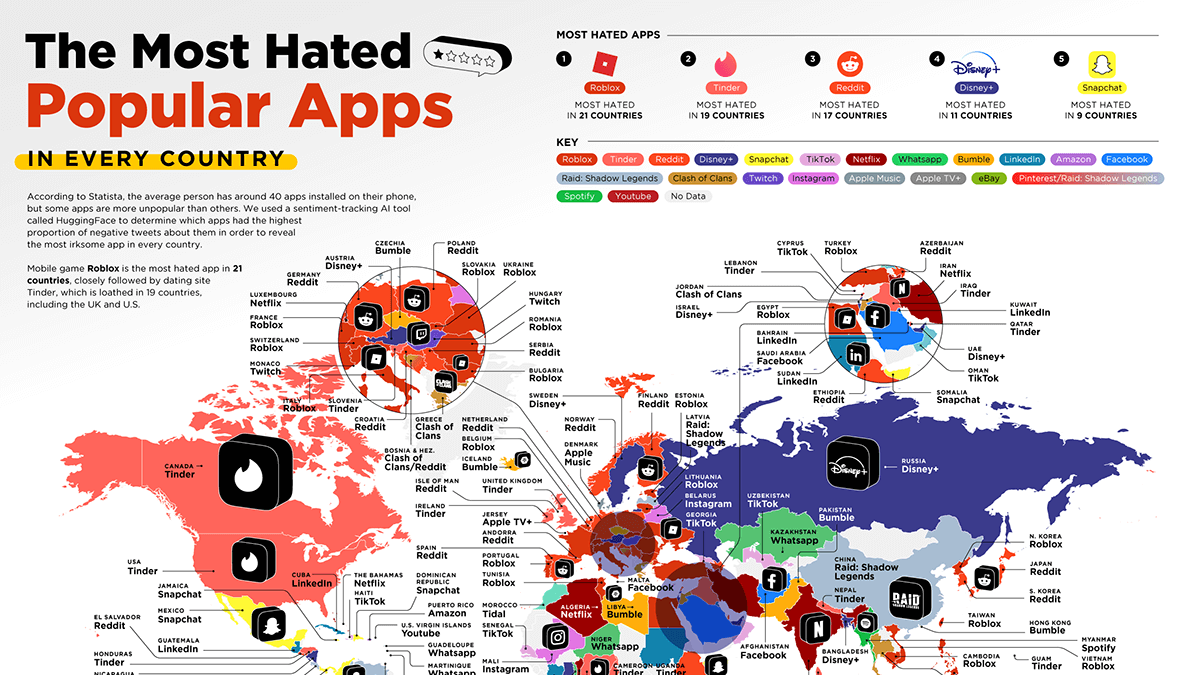 ¿Cuál es la app más odiada de cada país?