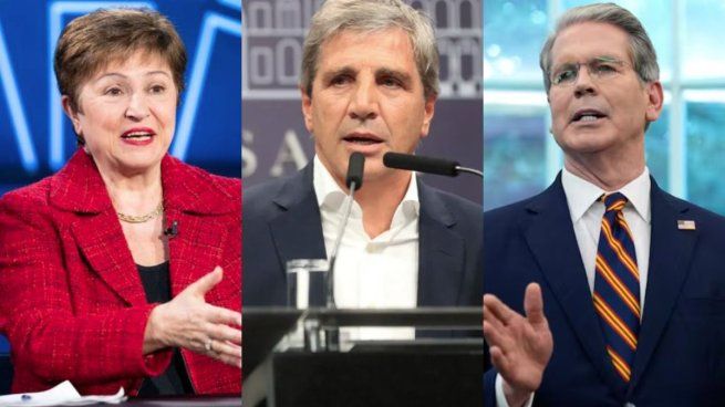 Kristalina Georgieva, Luis Caputo, y Scott Bessent.