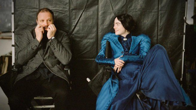 Lanthimos and Emma Stone on the set of Poor Things.