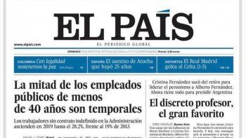 La tapa de El País de España de este domingo 18 de agosto.&nbsp;