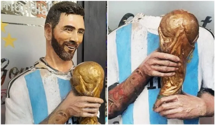La escultura que lo muestra levantando la Copa del Mundo, situada frente al restaurante El Nuevo Mundial en la esquina de Moreno y Santa Fe, amaneci&oacute; este domingo totalmente rota.
