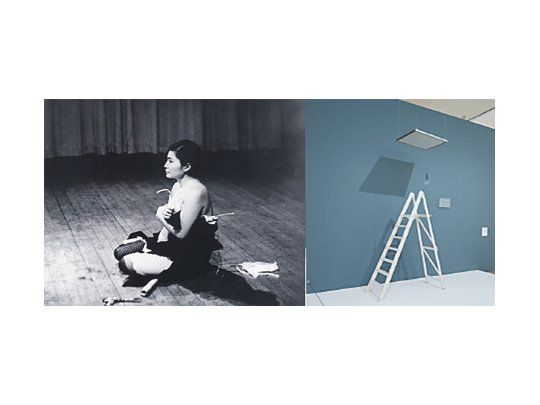 DOS MUESTRAS. Imagen del video “Pieza corte” y la escalera a la que se invita a subir al espectador, ejemplos de un estilo reiterado por miles de artistas hasta hoy.