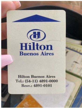 The hotel card where Mavys Álvarez stayed during her stay in Argentina with Diego Maradona.