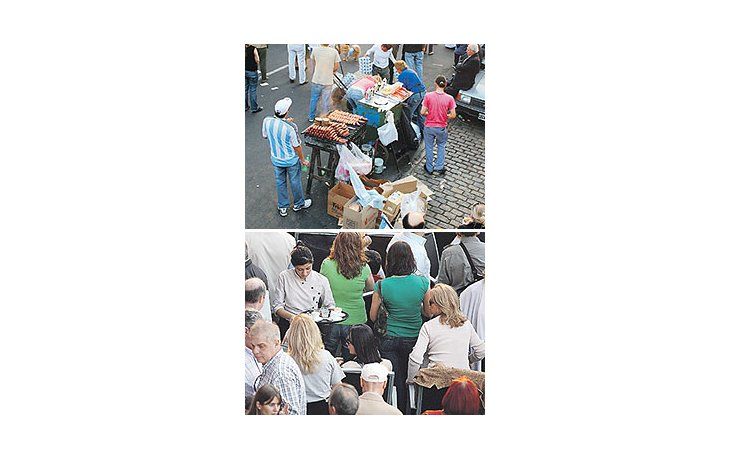 ámbito.com | Cada acto con sucatering: el del campocon mozas sirviendocafé en pocillo; el delgobierno, con choripán.