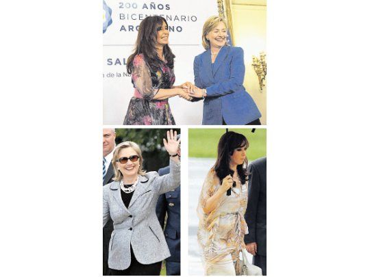 En su visita a Buenos Aires, Hillary Clinton optó por un look conservador y masculino. Al revés de Cristina de Kirchner, que recibió a la dama estadounidense con las prendas más llamativas y femeninas de su ajuar.