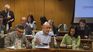 La delegación del Poder Ejecutivo, encabezada por los ministros Pablo Mieres y Azucena Arbeleche, que asistieron a la comisión especial que discute la reforma de la seguridad social.
