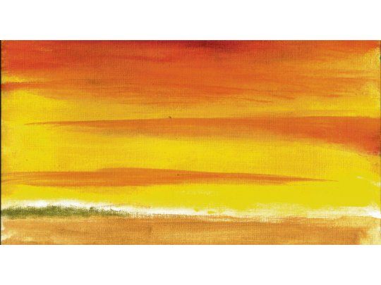 Garofalo. Óleo sin título que refleja el sol ardiente en el paisaje. La muestra está compuesta por 50 pinturas con una dimensión pequeña pero elocuente, y una inmensa pintura de textura áspera.