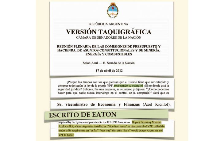 ámbito.com | Evidencia. Los fondos Eaton y Burford presentaron ante los tribunales de NY una frase de Kicillof afirmando que no se respetaría el “estatuto”.