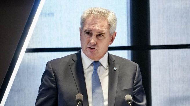 El canciller Pablo Quirno durante su presentación en la Argentina Week.&nbsp;