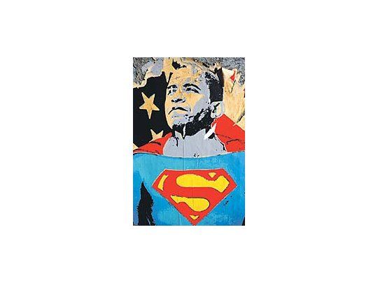 Barack Obama es representado como Superman en una calle de Los Angeles. El mandatario electo salió a enfriar las expectativas de cambio que genera su figura, consciente de las dificultades que le impondrá la crisis económica estadounidense.