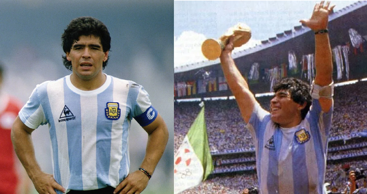Maradona with the Argentine national team shirt in the 1986 World Cup.