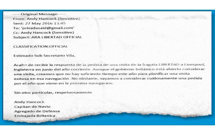 ámbito.com | PERMISOS. El año pasado, vía mail, Gran Bretaña rechazó el ingreso de la Fragata Libertad, pero luego habilitó la visita.