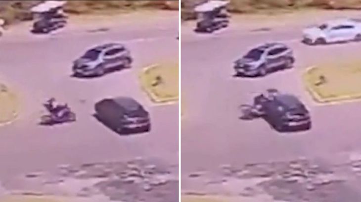 El momento del choque fatal entre el auto y la moto. El momento del choque fatal entre el auto y la moto.