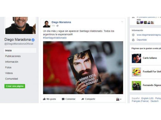 Captura: Facebbok de Maradona.