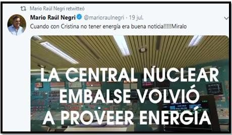 Fuente: Cuenta de Twitter, Mario Negri, 19 de julio de 2019.