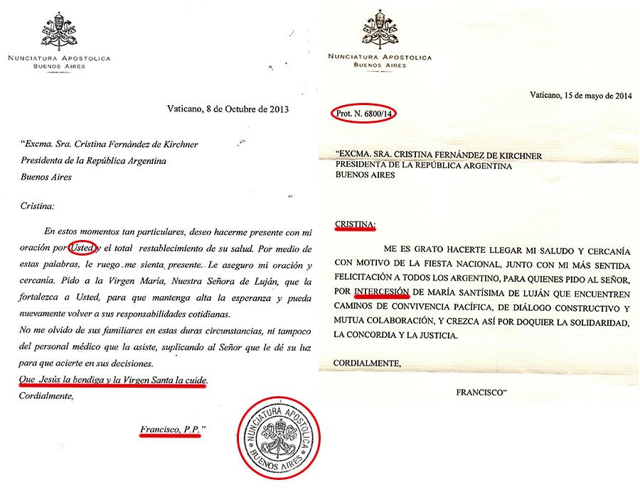 La primera, es una carta fue enviada por Francisco el 8 de octubre de 2013. La segunda, es el falso texto difundido este jueves.