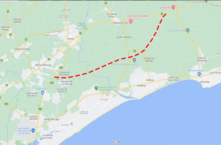 Tentative layout of what would be the first highway in Uruguay, between Montevideo and Canelones. Tentative layout of what would be the first highway in Uruguay, between Montevideo and Canelones.