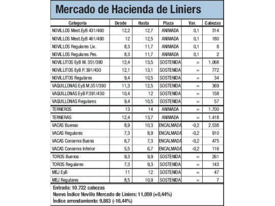 Liniers: leve alza en novillos