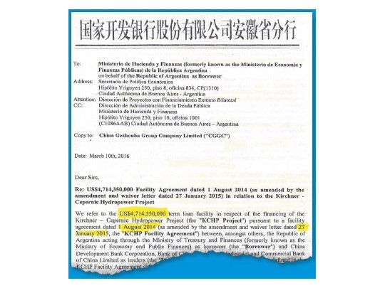 Copia de la carta que el 10 de marzo pasado le enviaron al Ministerio de Economía los abogados que defienden a China.