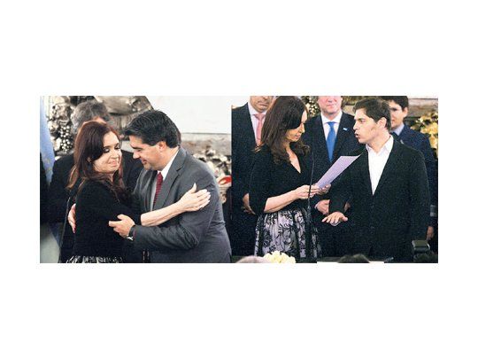 Jorge Capitanich y Axel Kicillof ayer, al tomarles juramento en sus nuevos cargos la Presidente. También juró Carlos Casamiquela.