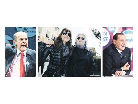 Pier Luigi Bersani no podría sumar los aliados necesarios en el Senado. Silvio Berlusconi remontó en la recta final, como suele hacerlo en cada elección, y reclama aguardar al escrutinio definitivo. El cómico Beppe Grillo acudió a votar junto a su pareja.