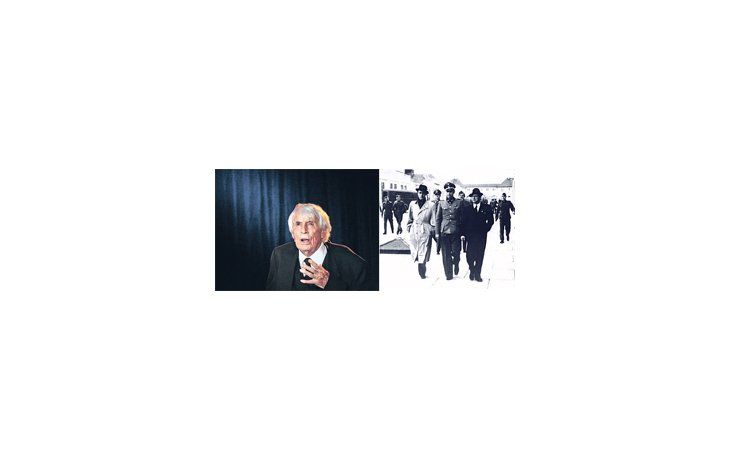 Johannes Heesters estaba ciego y tenía 108 años, pero seguía actuando. Ingresó en 1997 en el Guinness como el cantante en actividad más anciano. Arriba, la foto de la infamia: la visita al campo de Dachau en 1941 (Heesters es el de la izquierda).