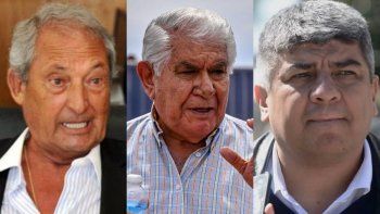 El presidente de la Confederación Antonio Cassia, el vicepresidente primero, Guillermo Pereyra y el secretario del Interior de la organización, Pablo Moyano.