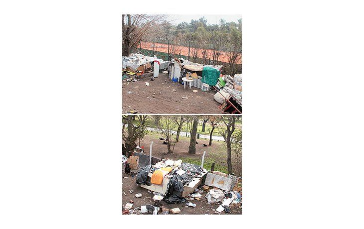 ámbito.com | En los bosques dePalermo, junto alLawn Tennis Club,los cartoneroslevantaron variascasillas y lentamentevan ocupandomayor espacio.