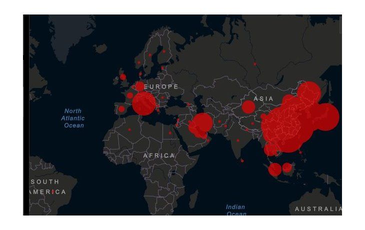 Mapa en tiempo real que revela la propagación del coronavirus minuto a minuto.