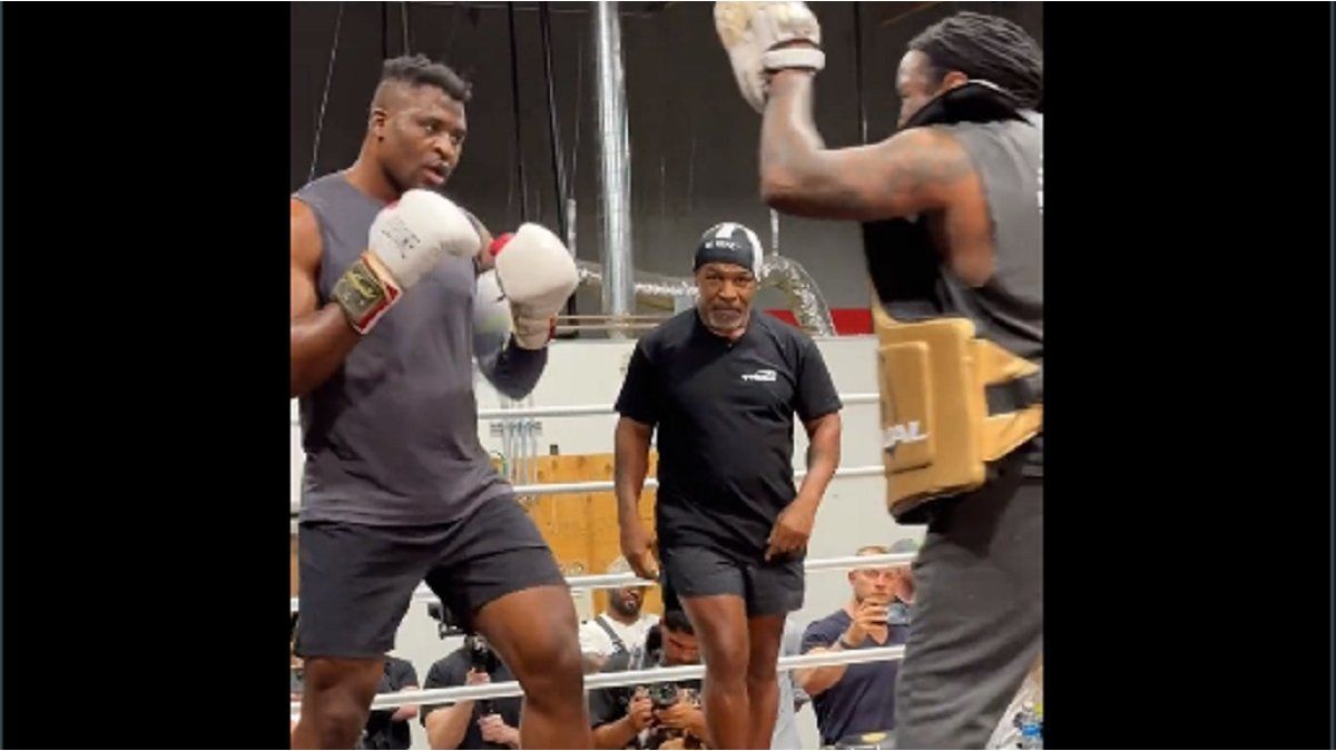 Watch the video of Mike Tyson training Ngannou for his fight against Fury