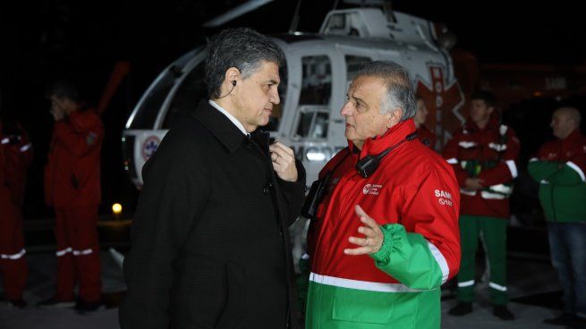 Jorge Macri y Alberto Crescenti, director del SAME, durante la presentación de los nuevos helicópteros para emergencias.