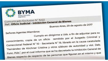 rastreo. El facsímil del comunicado enviado por BYMA a los agentes. En el mercado creen improbable que Cristina tenga una cuenta comitente.