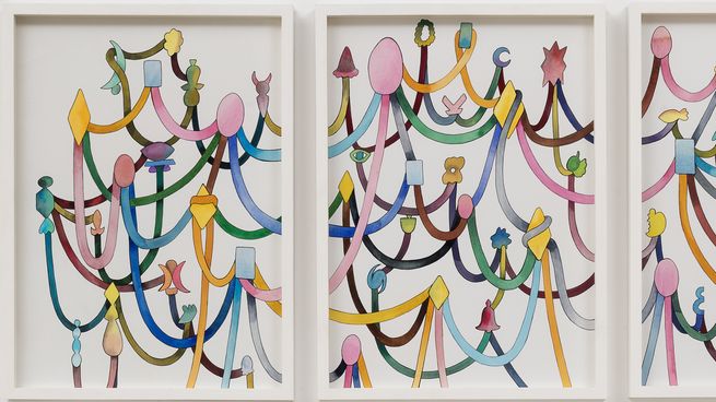 Red, de Ana Clara Soler. Políptico en acuarela y tinta que forma parte de la subasta de Roldán.