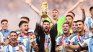 Messi and Argentina lifting the World Cup.