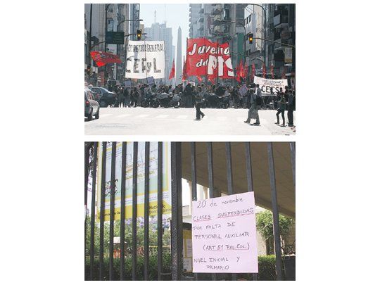 Uno de los cortes que impidieron el tránsito ayer en la Ciudad. Los piquetes se repitieron también en mu-chos accesos a la Capital. En algunas escuelas las clases debieron suspenderse por falta de personal.