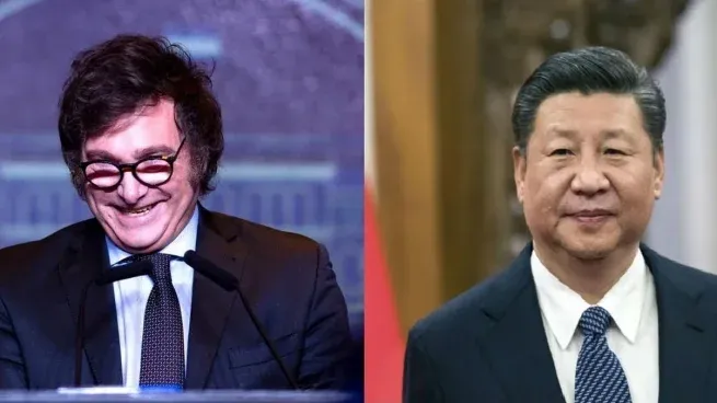 El presidente Javier Milei y el mandatario chino Xi Jinping. 