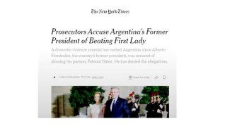 La tapa del New York Times sobre la denuncia contra Alberto Fernández.&nbsp;