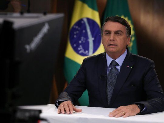 El presidente de Brasil, Jair Bolsonaro, al grabar su mensaje para la 75 Asamblea General de la ONU.