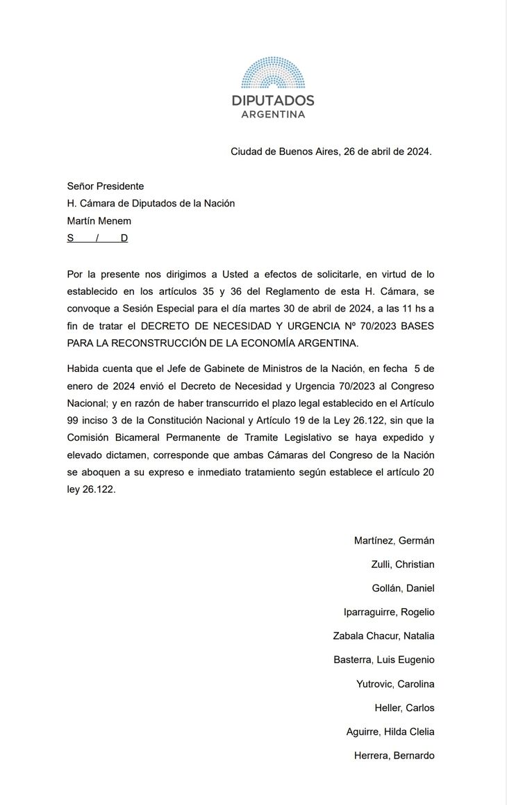 El pedido de Unión por la Patria. El pedido de Unión por la Patria.