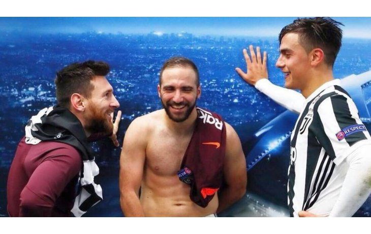 Messi, Higuaín y Dybala, juntos y divirtiéndose luego del Juventus-Barcelona.