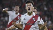 Grito. Pablo Solari se descarga con el festejo de su gol que le dio el séptimo triunfo consecutivo a River en la Liga Profesional.