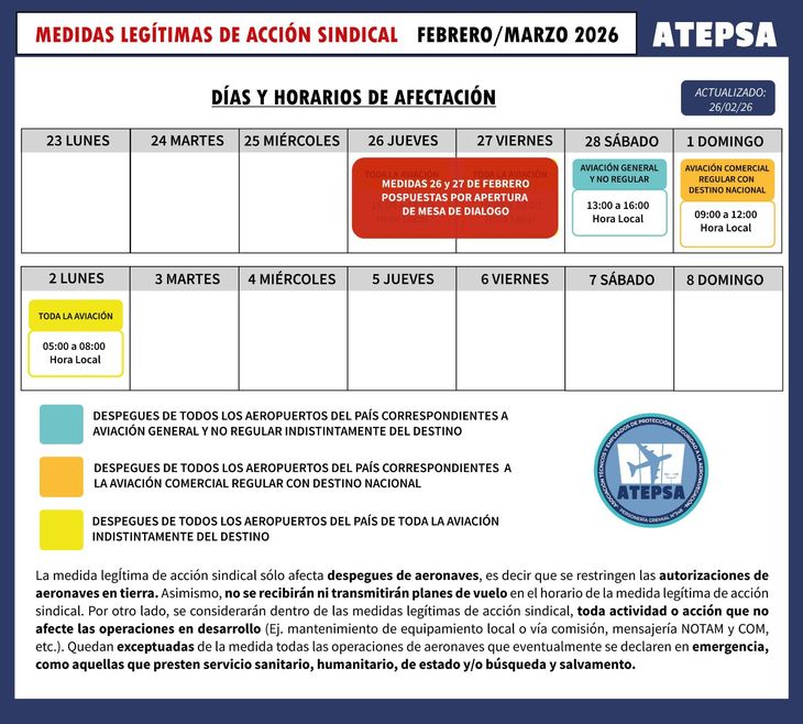 As&iacute; qued&oacute; el cronograma de medidas luego de la posposici&oacute;n de los paros del 26 y 27 de febrero.