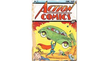 La tapa del primer álbum de historietas de Superman, que en 1938 costaba 10 centavos de dólar y se vendió en una subasta on line por 2,16 millones, récord absoluto para un comic.