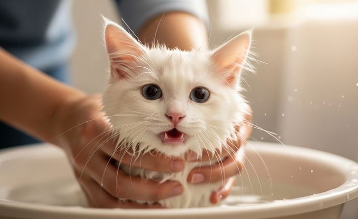 Nunca se debe usar shampoo humano ni mojarle la cabeza al gato.