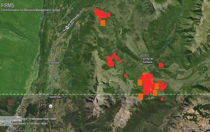 ámbito.com | El Bolson Incendios tiempo real fuego mapa NASA.jpg