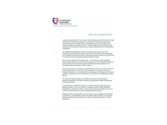 El parte médico de la Fundación Favaloro